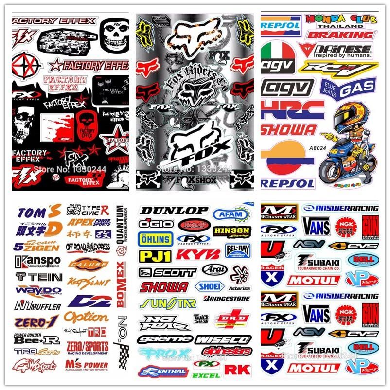 6 Set A4 Size Fox Head Skull Glossy Film Stickers For Motorcycle BIKE CAR UNIT SCOOTER FUNNY DECALS Waterproof PVC Whole Set STICKERS