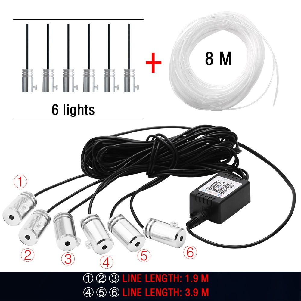 Car Interior Neon RGB Led Strip Lights 4/5/6 in 1 Bluetooth App Control Decorative Lights Ambient Atmosphere Dashboard Lamp 12V- connector