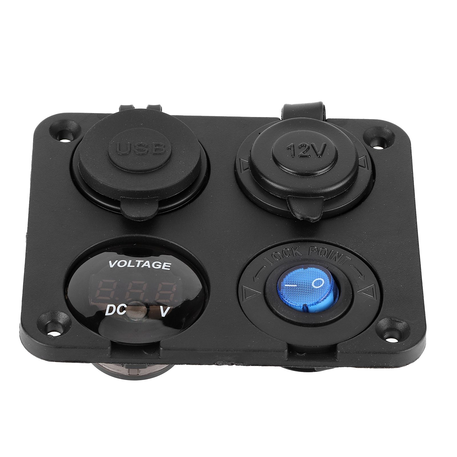 4 Hole Switch Panel QC3.0 Dual USB Socket Voltmeter 12V-24V For Car RV Truck
