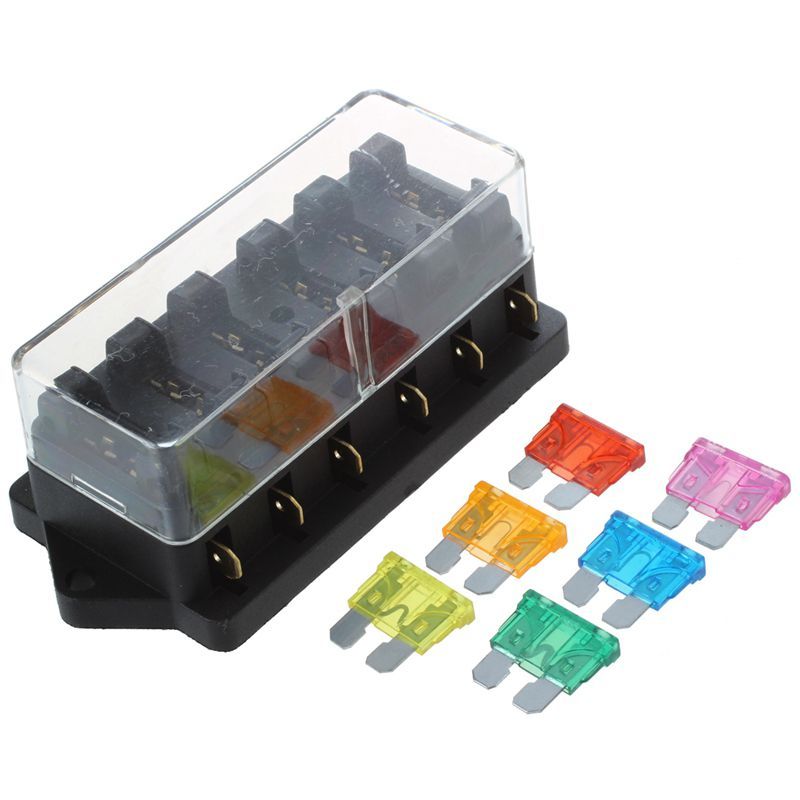 6 WAY FUSE HOLDER BOX CAR VEHICLE CIRCUIT BLADE FUSE BOX BLOCK + FREE FUSE US