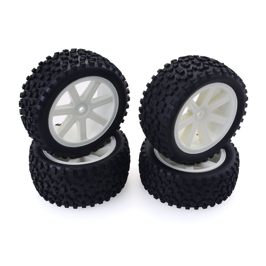 4Pcs 1 10 RC Truck Rubber Tire Wheel Tyre Alloy Wheel Rims Replacement Tire for ZD Racing Buggy Crawler Car RC Model Parts White