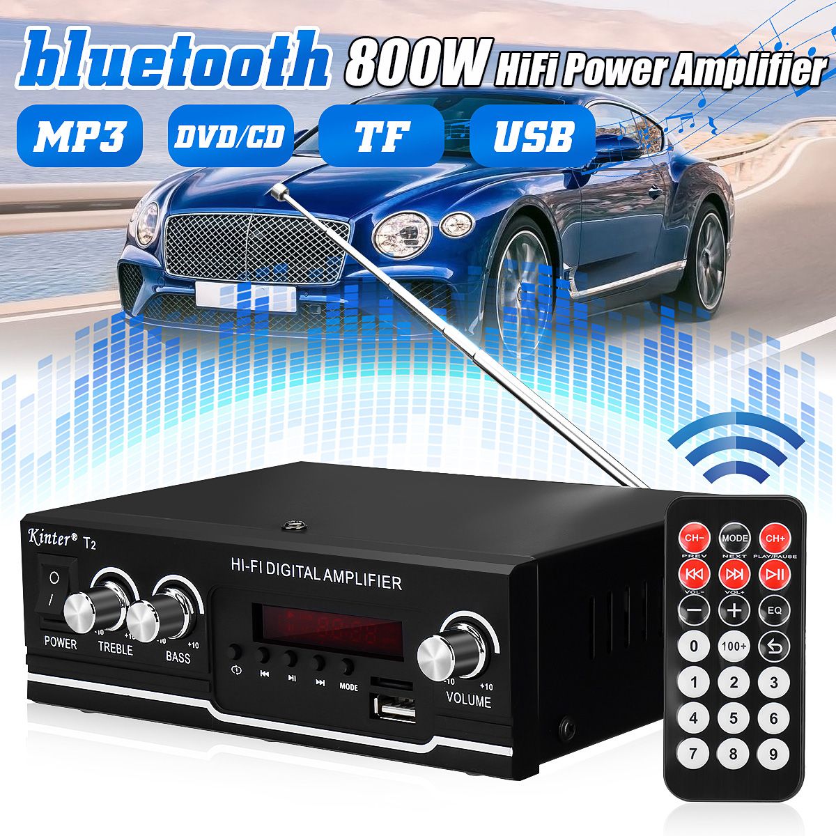 for your motor 800W bluetooth Amplifier HIFI Home Car Stereo Power Stereo Audio 220V/110V 12V