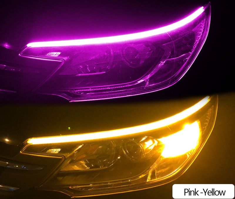 2pcs Car DayRunning Light LED Flexible Strip Auto Headlights White Turn  Yellow BFlow Lights Waterproof 12v-2pcs 45CM