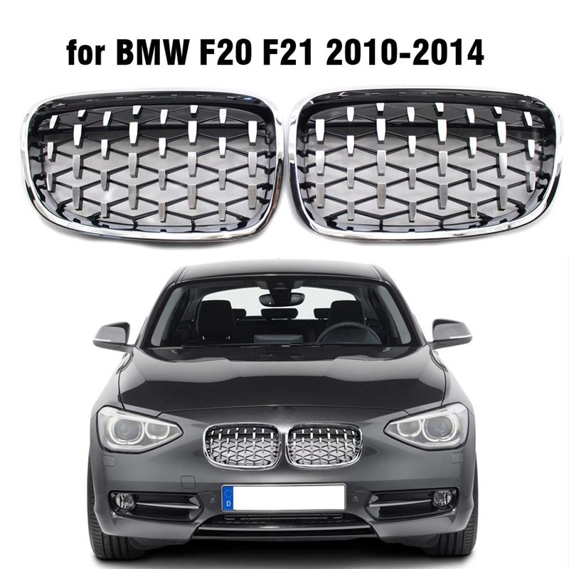 1 Pair Front Kidney Diamond Meteor Style Grille Grills for -BMW 1 Series F20 F21 2010-2014 Racing Grills Chrome