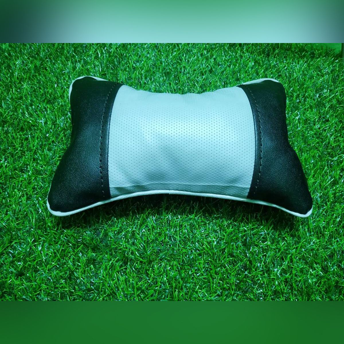 Pvc Leather Car Neck Pillow, Headrest Pillow ( 1 Piece) - Black & Off White Colour
