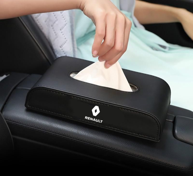 Black  Leather Car Tissue Box Holder For  Clio Logan Megane 2 3 Koleos Scenic