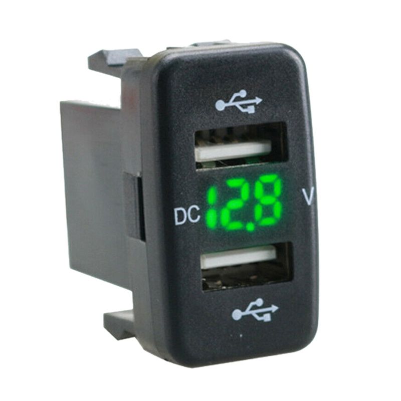 2 Pcs Car Charger Socket Dual Usb Port Charging Volt Display Adapter Fit for Toyota, Blue & Green