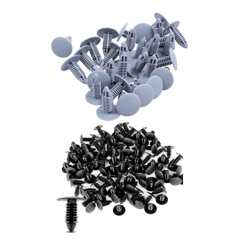 BRADOO- 30 Pieces Plastic Fastening Screws Gray Flange Fender Bumpers Clips & 100X Plastic Bumper Fastener Rivet Clips
