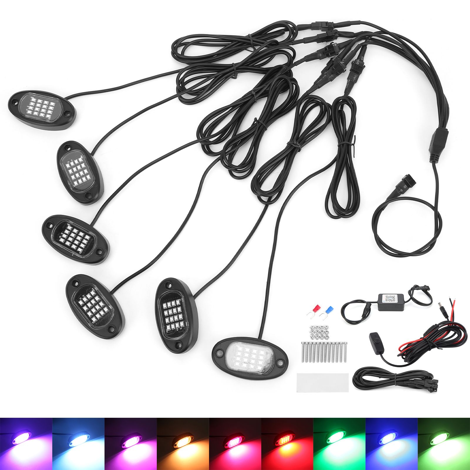 LED Rock Light Kit 1V6 Remote Control Colorful For Motorcycle Chassis