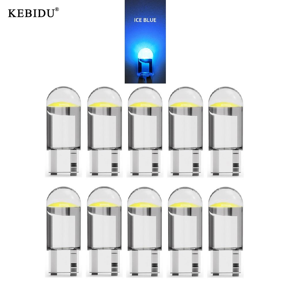 Kebidu 10PCS/Lot T10 COB W5W DC 12V Car Interior LED Wedge Door Instrument Side Bulb License Plate Lamp Dome Light - Ice Blue Light
