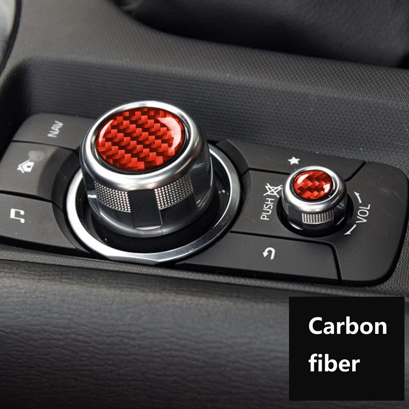 For Mazda MX-5 Miata Roadster MX5 ND 2016+ Center Console Multimedia Button Cover Trim Red Carbon Fiber Sticker 2PCS