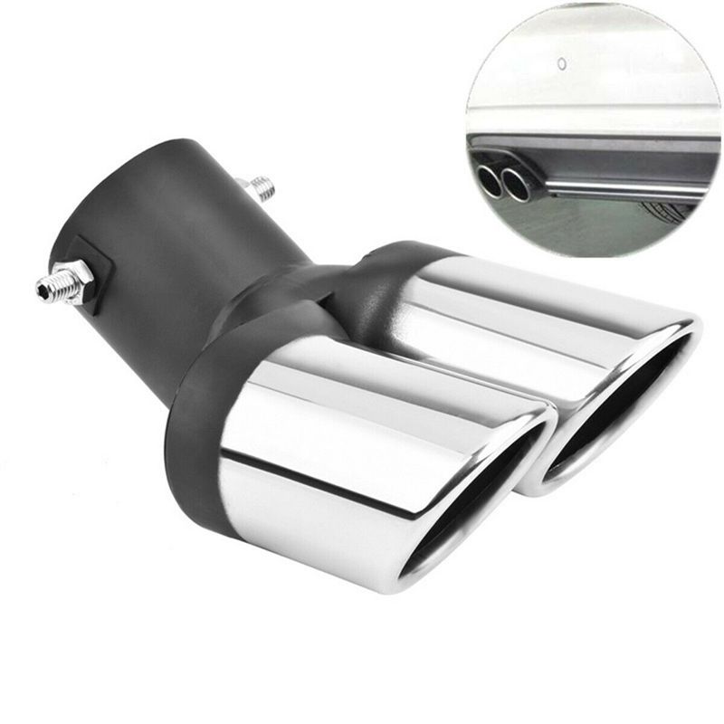 Car Universal 63mm Stainless Steel Dual Outlet Exhaust Pipe Muffler Tail Throat Muffler Tip Pipe Grilled Black