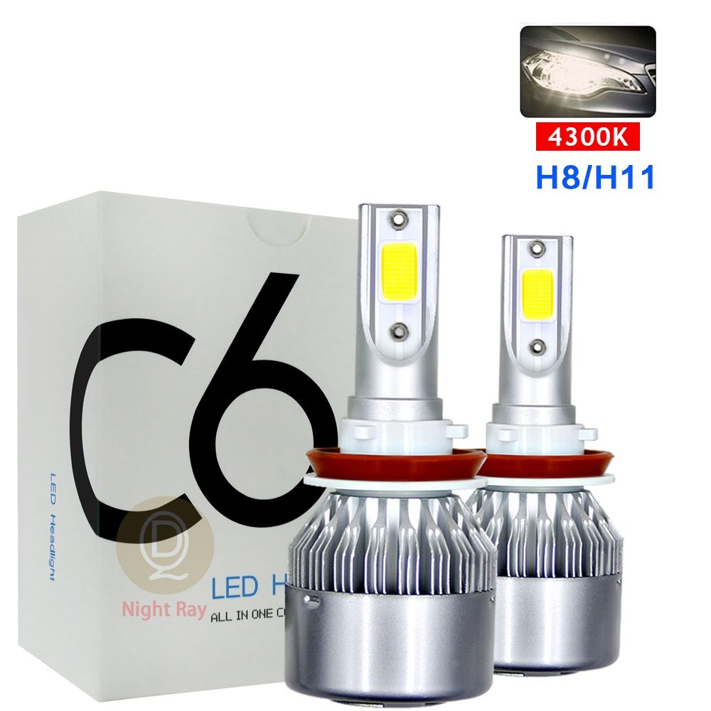 Night Ray 2Pcs C6 LED H8 H9 H11 Car Headlight 40W 12000LM Fog Lamp 12V Lamp Bulbs（#4300K）