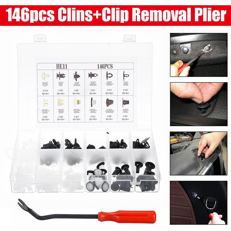(146pcs) Plastic Car Rivets Splash Guard Fastener Trunk Screw Rivet Door Bumper Cover Rocker Fender Liner Fixed Mud Flap Push Pin Clips Retainer For Auto Motorcycle