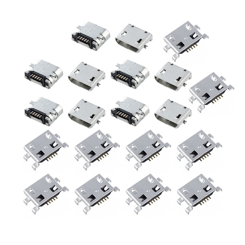 20 Pcs Type B Micro-USB 5 Pin Female Jack Socket Charger Mount Receptacle Connector, 10 Pcs 8X6X3Mm & 10 Pcs 11X7X2 Mm