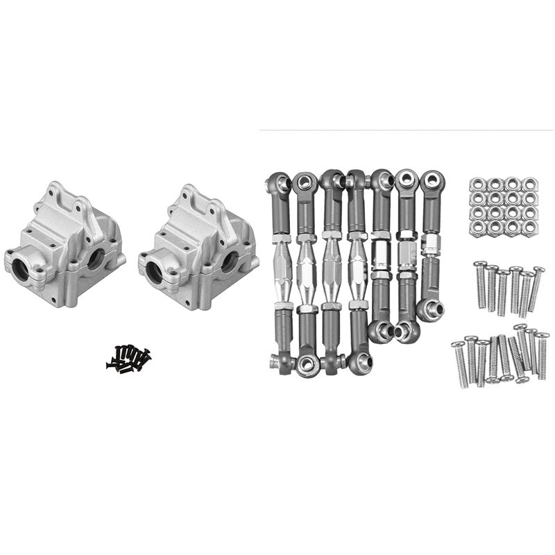 BRADOO- 2 Set RC Car Parts: 1 Set Pull Rod Steering Tie Rod Set & 1 Set Metal Wave Box Gear Box Upper and Lower Cover
