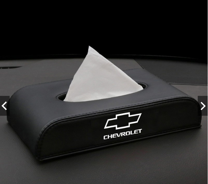 1Pieces Leather Car Tissue Box Holder For Chevrolet logo（model：black）