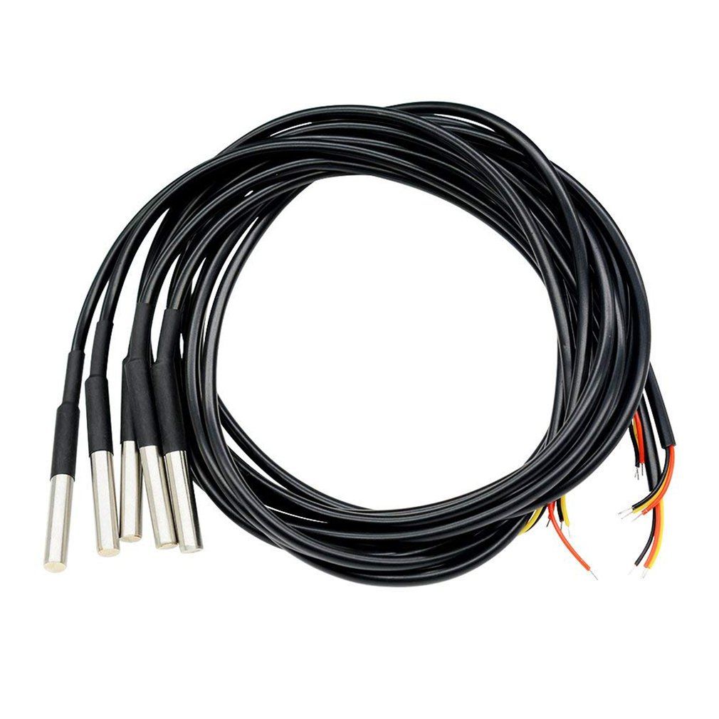 Ds18B20 Waterproof Digital Temperature Sensor Thermistor Thermal Cable 5Pcs Black