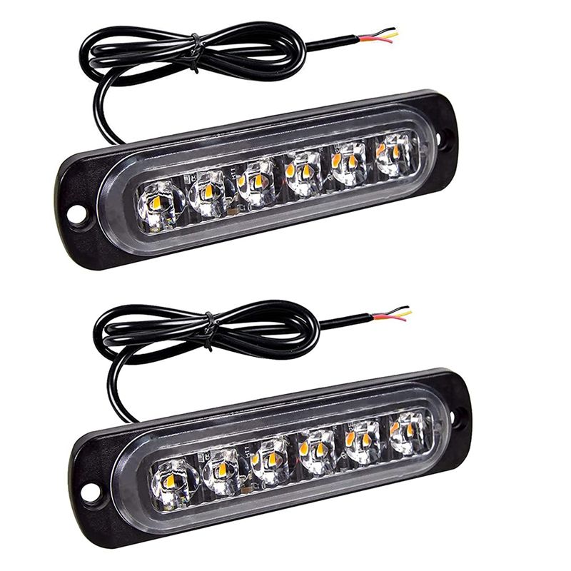 LED Emergency Strobe Lights, Amber 6 LED Strobe Warning Emergency Flashing Light for Car Truck Off Road ATV SUV 2 Pack