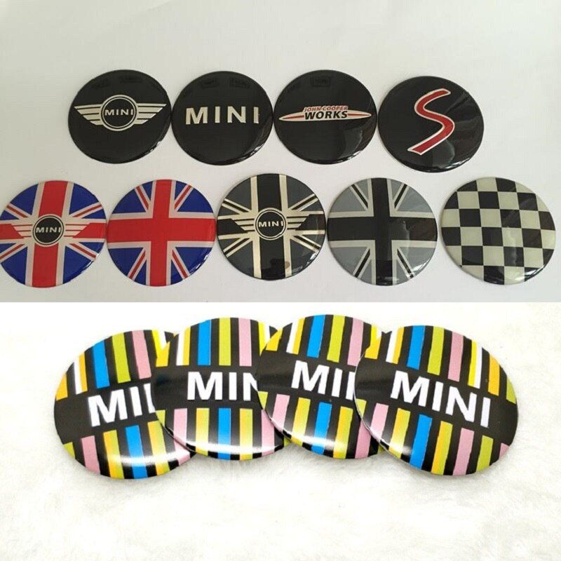 4pcs 52mm colorful England Flag MINI WORKS S auto Car Wheel Center Hub Caps Badge wheel Dust-proof covers logo 3D Stickers Decal