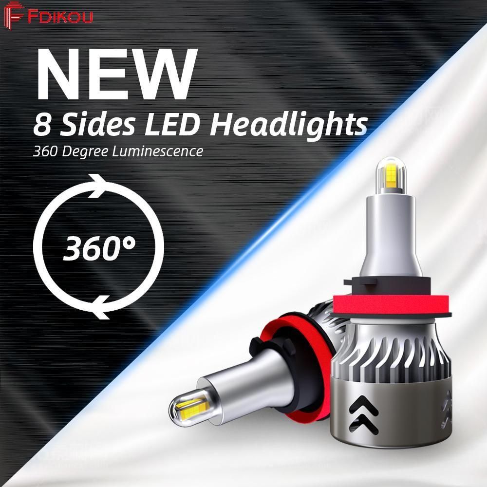 EDran 2PCS H11/H8/H9 8 Sides 48pcs CSP 16000LM Fog Lights LED Headlight HID Auto Lamp Headlights 12V 6000K white 360° IP68 Aviation 6063 aluminum (Comes with Retail Box)