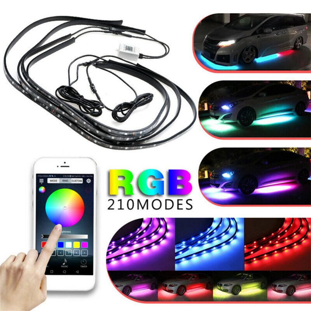 Car RGB LED Colorful Underglow Underbody Light APP Control Light Strip Kit