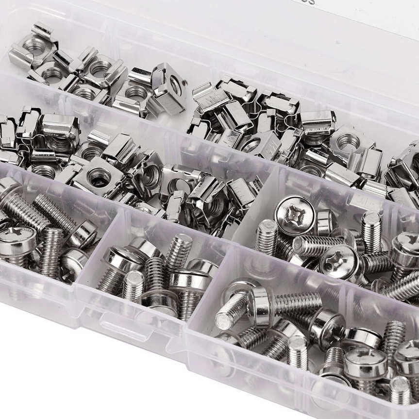 Caged Screw Nut 50Pcs/Set M6x20 Network Cabinet Rack Screws + M6 Cage Nuts