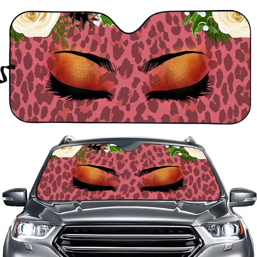 Summer Auto Sunshade Universal Sun Shade Cartoon Eyes Car Sunshade Sun Visor Car Front Windshield Reflector Sun Shade Protect-India Red