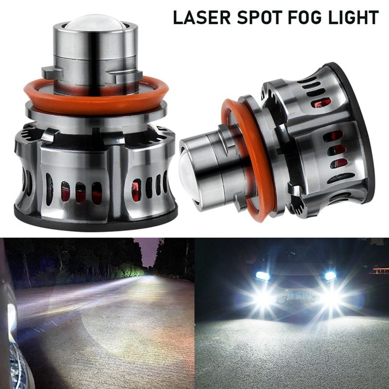 H11 LED with Lens Auto Fog Lamp 6 LED 6000K 30W 3000 Lumens Car Projector Fog Light White Bright Waterproof Kit, 2PCS