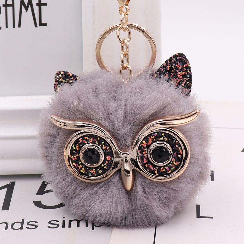Cute Owl Keychain Artificial Rabbit Hairy Pom-pom Key Ring Women Bag Pendant
