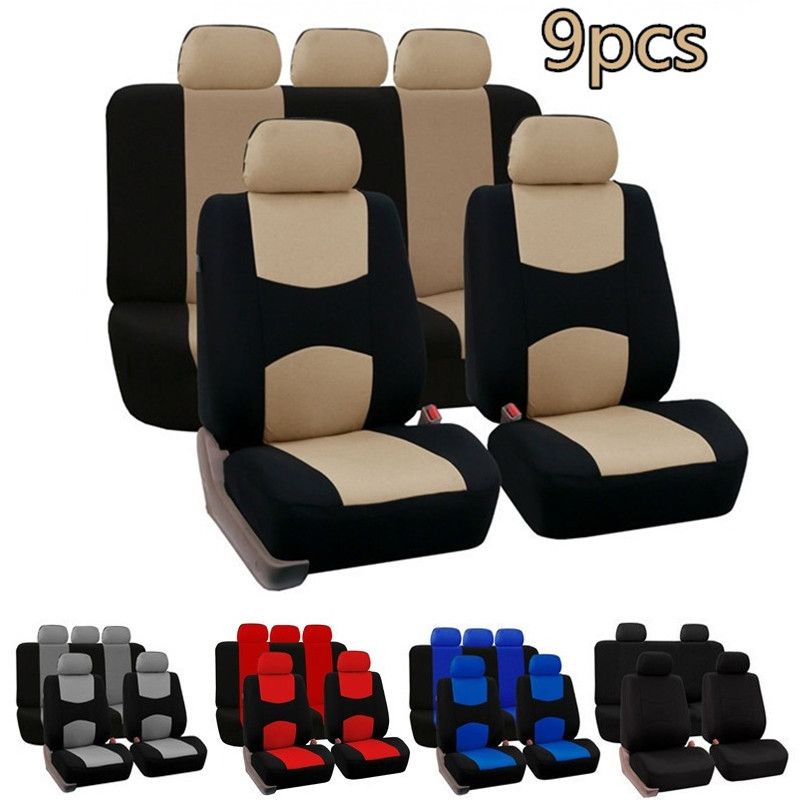 【Universal】(1/2/5-seater) Comfortable Car Seat Cover All-season Auto Protector Interior Front Seat Rear Seat Back Seat Cushion Cover W/ Separate Headrest Cover For Car Truck SUV Van - BLK+RED (Single-seat)