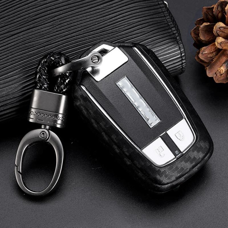 Black Silicone Carbon Fiber Style Car Key Fob Cover Case Remote Holder Cover Protector Jacket for Isuzu MU-X D-MAX(null)