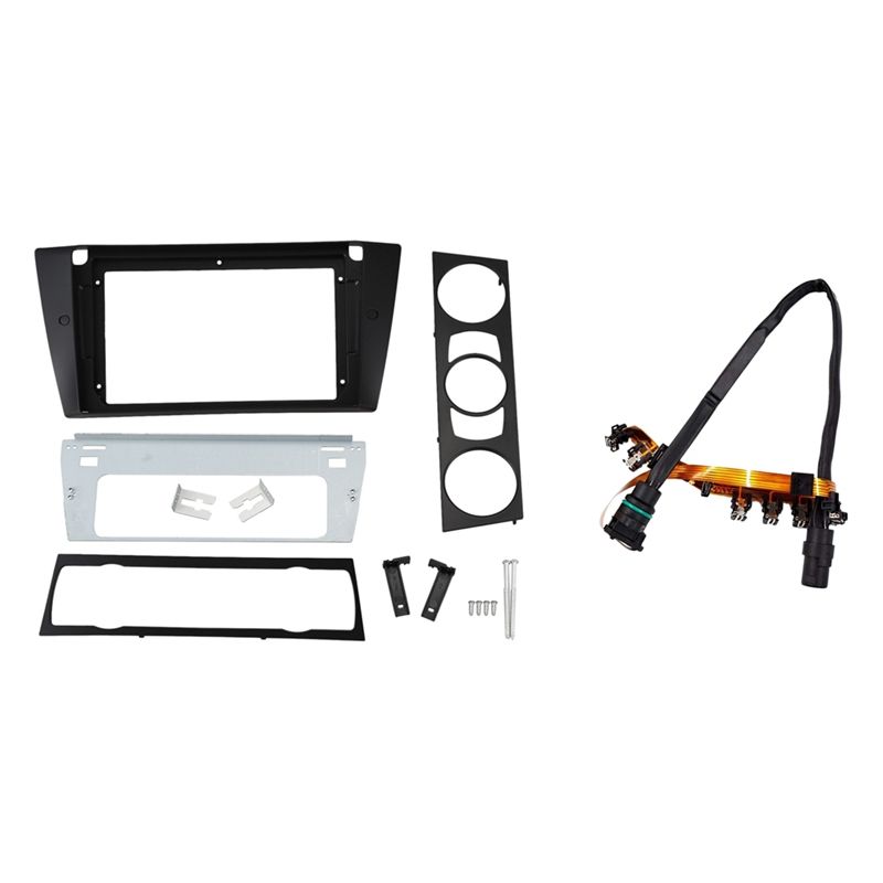 Car Radio Fascia For-BMW E90 E91 9 Inch Stereo DVD Player Dashboard Kit with Automotive Gearbox Internal Wiring Harness