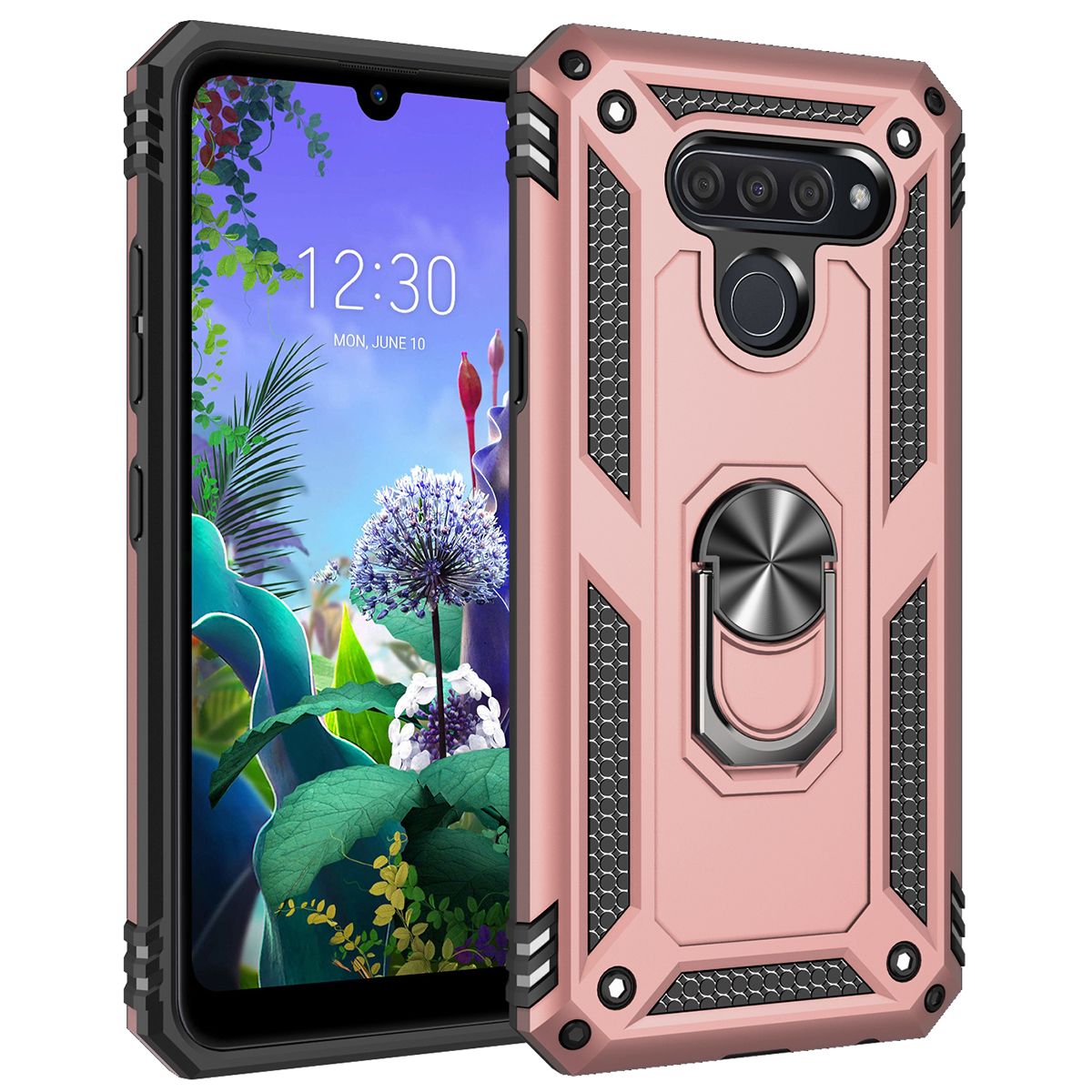 Shockproof Armor Case For LG Q60 Phone Case Car Ring Stand Bumper Silicone Back Cover