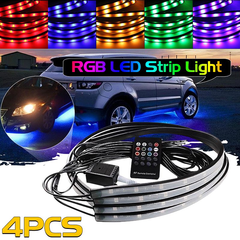 Speed lives 2020 CNY（4 in 1-Sound+Remote Control）2x60cm+2x90cm Flexible Waterproof 5050smd Car RGB LED Strip Light Under Glow Underbody Color Dancing Neon Light DC12V For Taxi Truck RV SUV