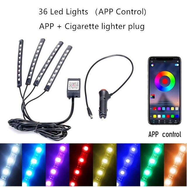 Car Interior Light RGB LED Decorative Light Strip With USB  Remote Music Control Multiple Modes Car Foot Light