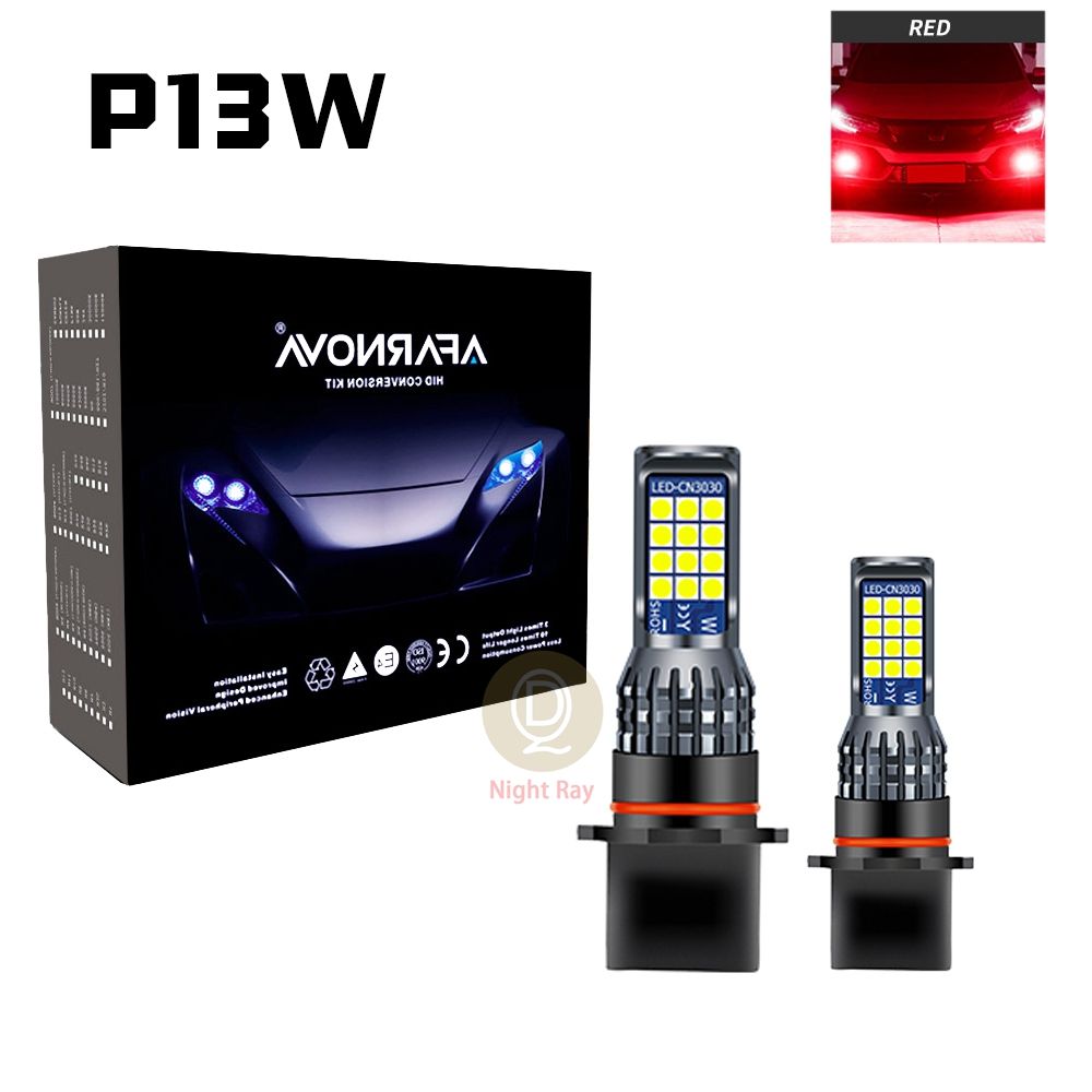 2Pcs LED Car Super Bright P13W light Durable 3030 Chip Canbus Decoding Fog Lamp Turn Signal Lights Bulb（#Red）
