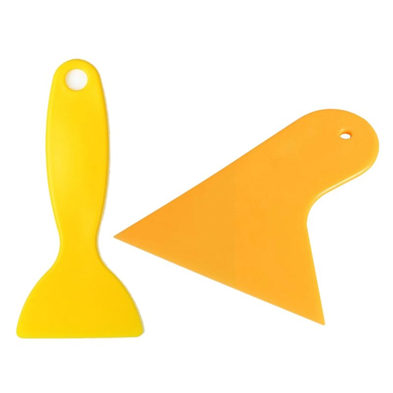 2 Pcs Yellow Plastic Car Scraper : 1 Pcs Foils Cleaner Scraper Air Bubble Remover Stickers Install Tools & 1 Pcs Auto Car Window Sticker Film Scraper Squeegee Cleaning Tool