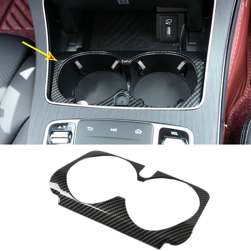 for Mercedes Benz C E GLC G Class W205 W213 X253 Carbon Fiber ABS Center Console Water Cup Frame Panel Trim Cover
