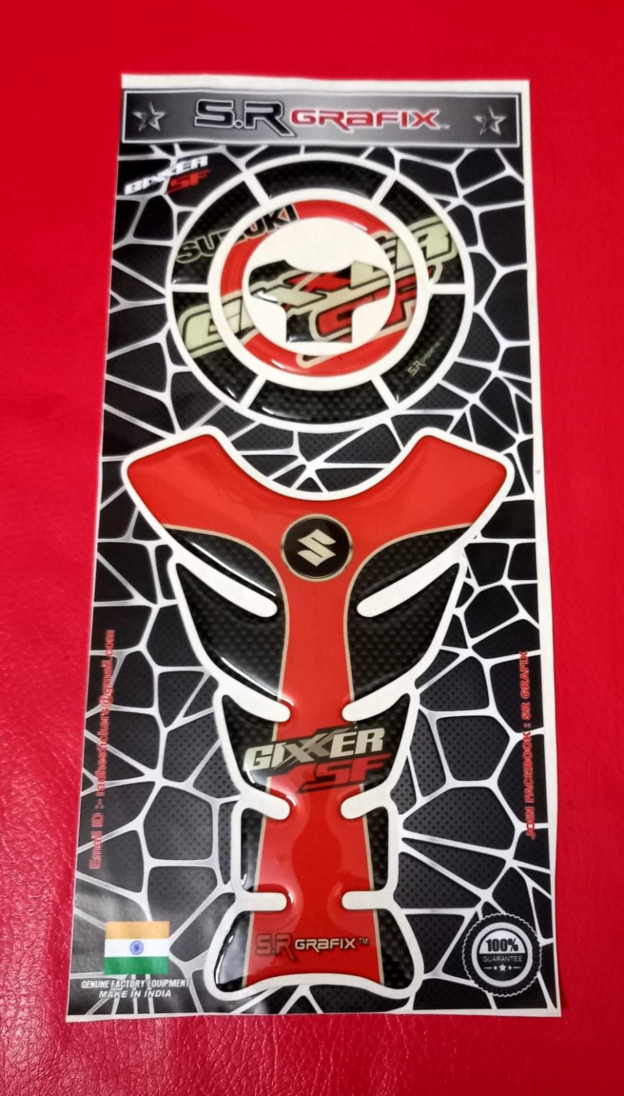 Fuel Tank pad sticker for Motorcycle. Gixxer Sf. Red