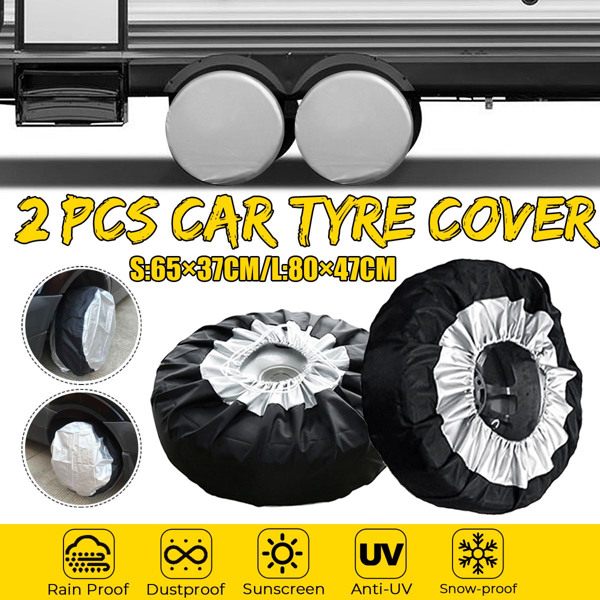 Pick for you 2PCS Tire Covers 210D Oxford Cloth Car Tyre Cover Case Spare Case 65cm 80cm Waterproof Dustproof Anti Sunburn