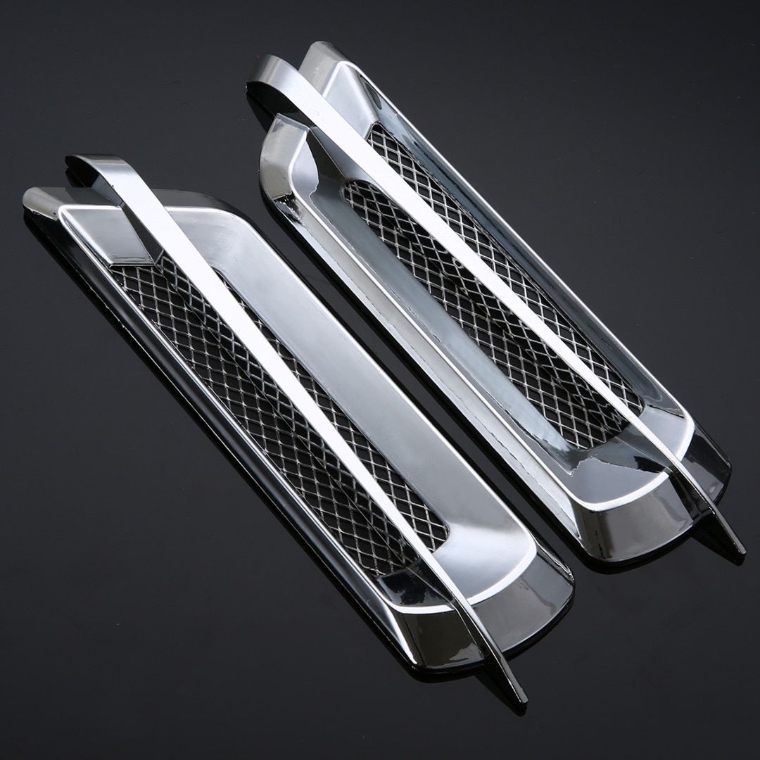 2Pcs Car Styling Chrome Grid Air Flow Fender Electroplate Car Side Vent Fender Cover Sticker Car Body Decor