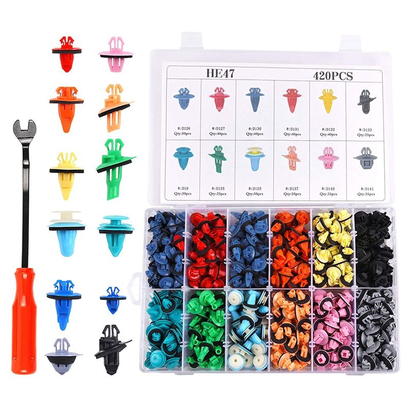 BRADOO- 421PCS Bumper Retainer Clips Car Rivets Fasteners Push Retainer Kit Panel Fender Clips for Toyota - 12 Most Common Sizes
