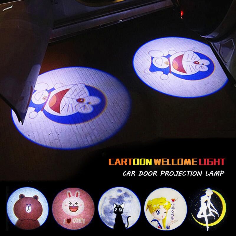 2pcs Cute Lovely Cartoon Car Door Welcome Lamp Car Shadow Light Photo Induction LED Lamp Beautiful Girl Soldier Lamp Universal