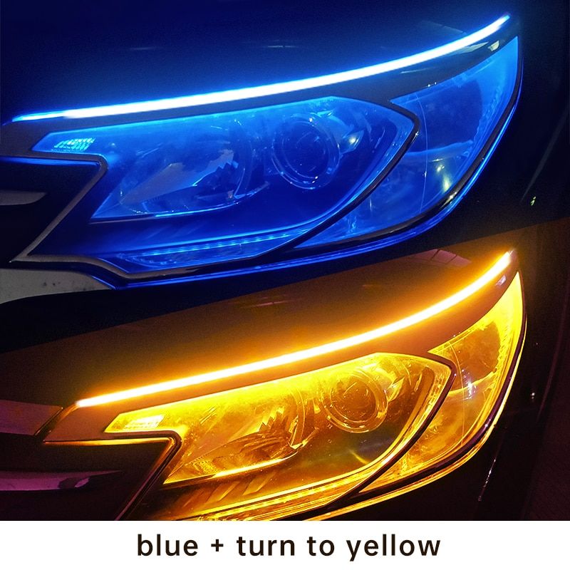 2Pcs Car LED Light Strip DRL DayRunning Lights Flexible Auto Headlight Surface Decorative Lamp Flowing Turn  Styling-45cm