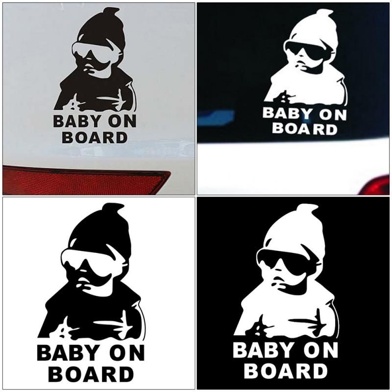 14*9CM BABY ON BOARD Cool Rear Reflective Sunglasses Child Car Stickers Warning Decals Black/white Car Styling TSLM1