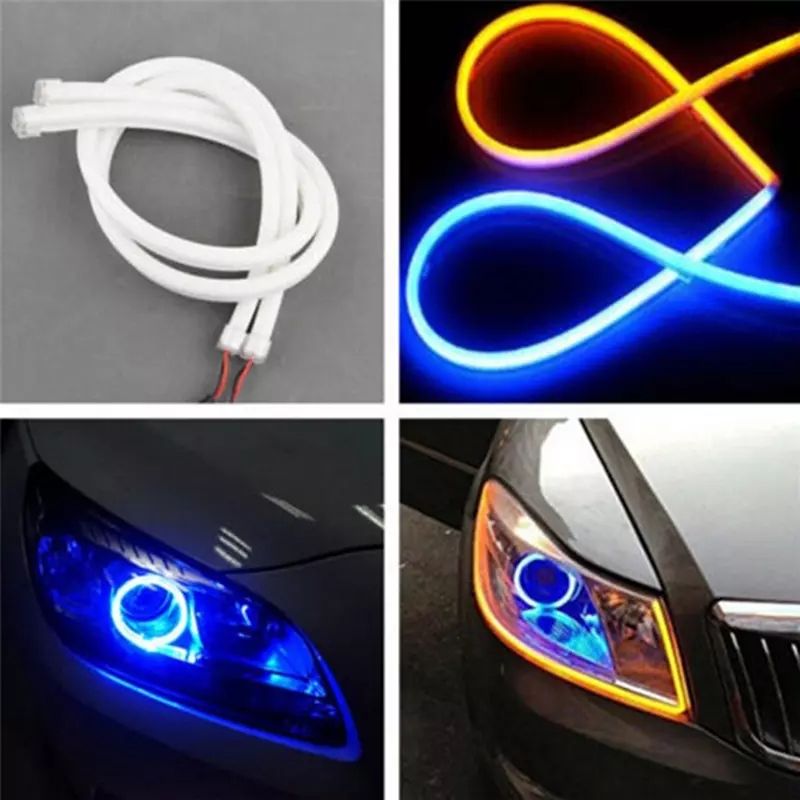 2pc Flexible Car DRL Daytime Running Light Headlight Strip Turn Signal LED Flowing Bar