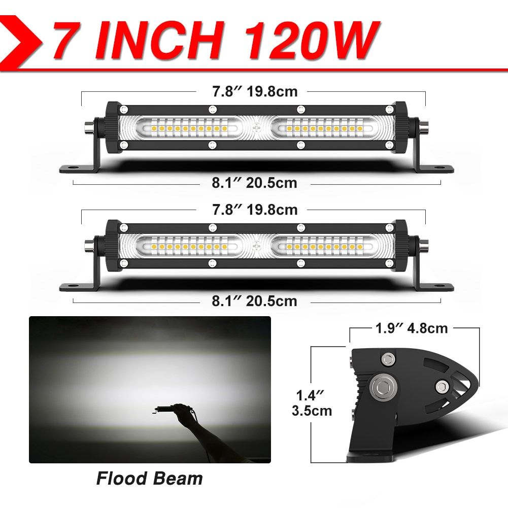 NAOEVO 4x4 Off road Led Light Super Slim 120W 12V 24V 7 12 inch Driving Fog LED Work Lamp For Auto ATV SUV Tractor Boat Jeep-Flood-7IN-W-2pcs
