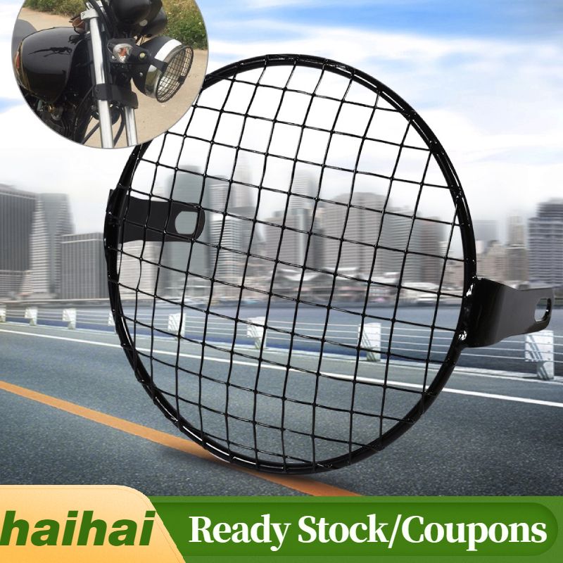 Metal Motorcycle Headlight Lamp Mesh Grille Cover Diamond For Cafe Racer