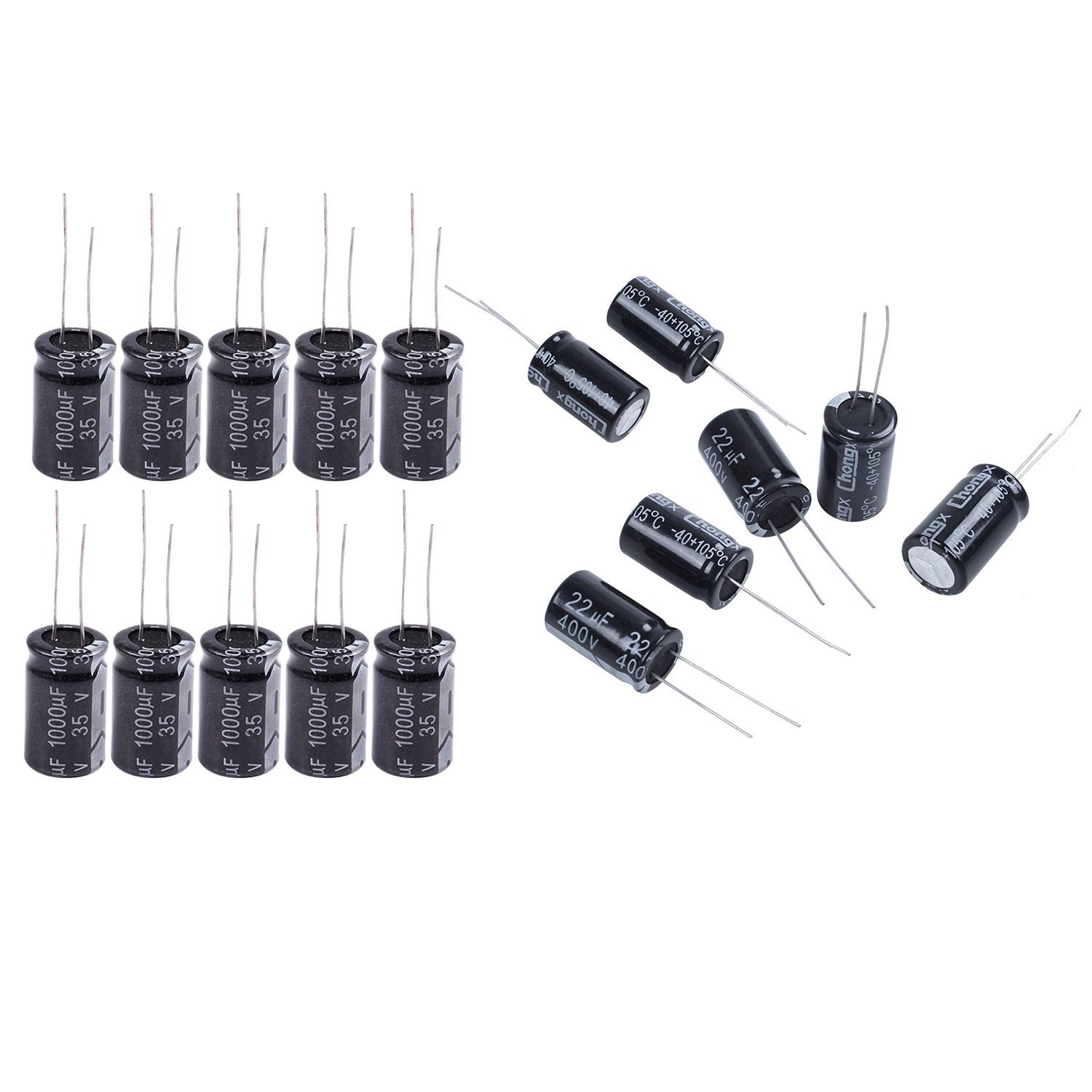 Delicate product 20 Pcs Radial Electrolytic Capacitors Black 13Mm X 21Mm, 10 Pcs 22UF 400V & 10 Pcs 1000UF 35V